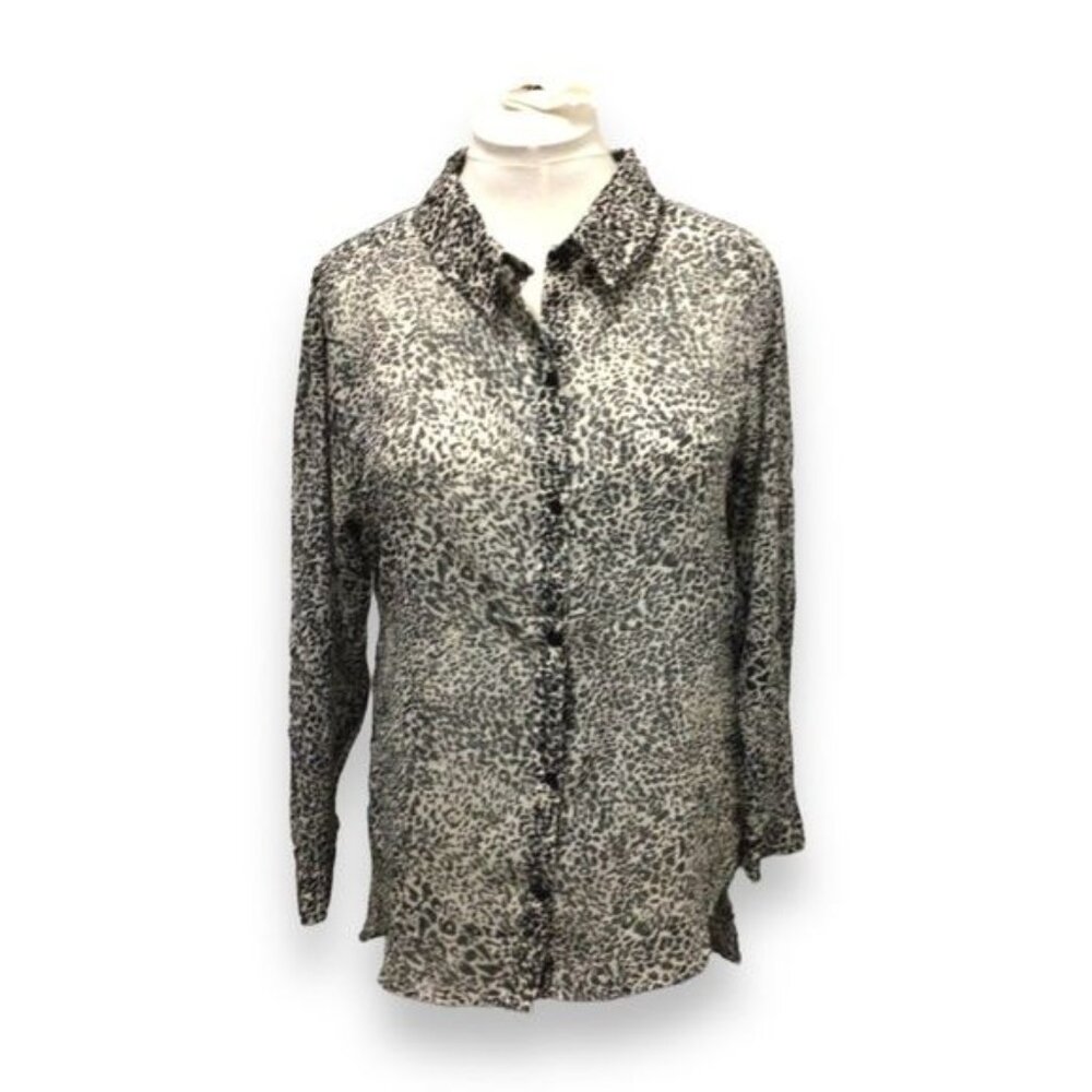 Apollo Women’s Long Roll Tab Sleeve Button Up High-Low Shirt, Animal, size 1X